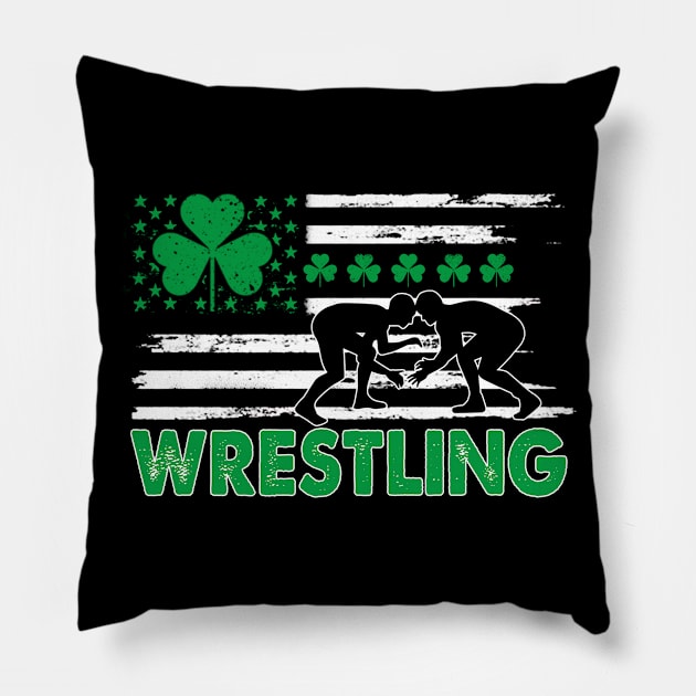 St Patrick's Day - Wrestling USA Flag Pillow by Komlin