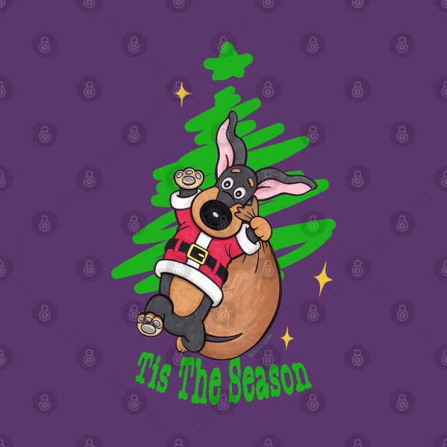 Cute Funny doxie Dog ready for the Dachshund Holidays on a dachshund  Tis The Season Christmas Doxie tee by Danny Gordon Art