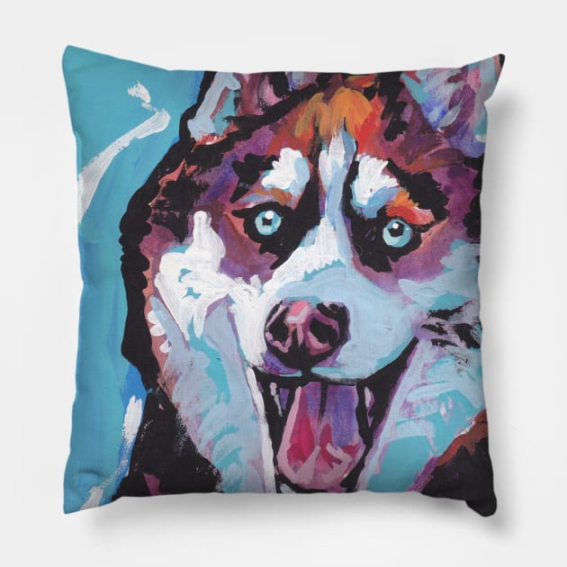 Siberian Husky Bright colorful pop dog art Pillow by bentnotbroken11