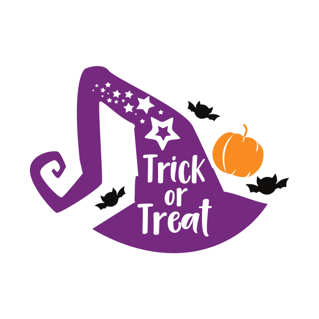 Trick Or Treat, Witch Hat, Bats, Stars, Halloween by Jelena Dunčević