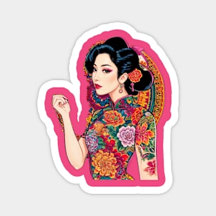 Anime Girl Unique & Elegant Hairstyle Character Flowers Magnet