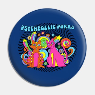 Psychedelic Purrs Cute Colorful Hippie Psychedelic Retro Trippy Cats Pin