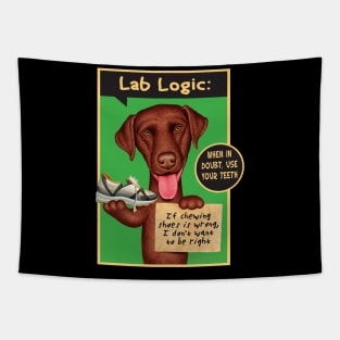 Funny Labrador Retriever Dog with new toy on Chocolate Lab Holding Sneaker Tapestry