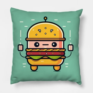 cute burger cartoon Pillow