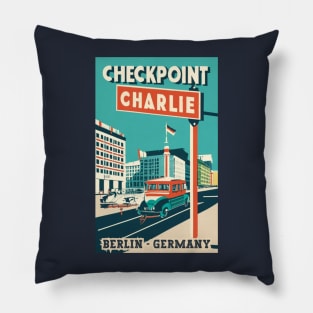 A Vintage Travel Art of Checkpoint Charlie in Berlin - Germany Pillow