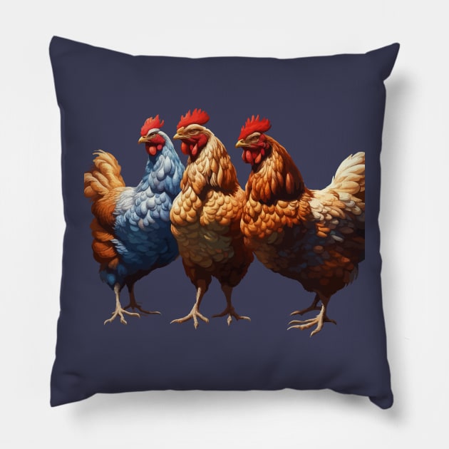 Three French Hens Faith Hope Charity Cut Out v2 Pillow by taiche