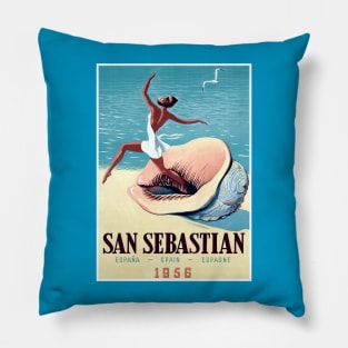 San Sebastian Spanish Travel and Tourism Advertising Resort Print Pillow