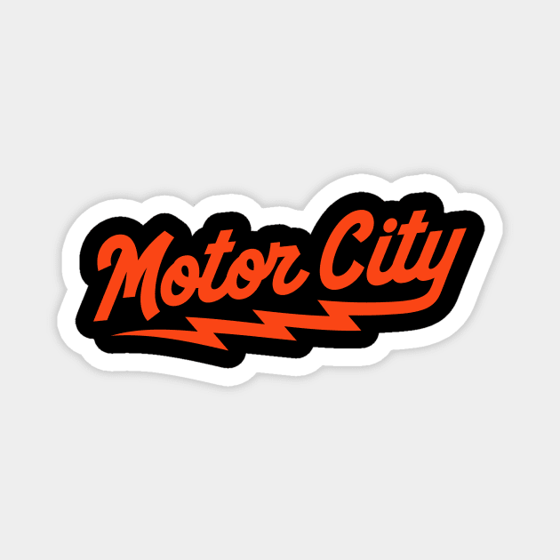 Detroit Orange 'Motor City' Baseball Script Fan T-Shirt: Rev Up Your Style with Detroit Baseball Pride! Magnet by CC0hort