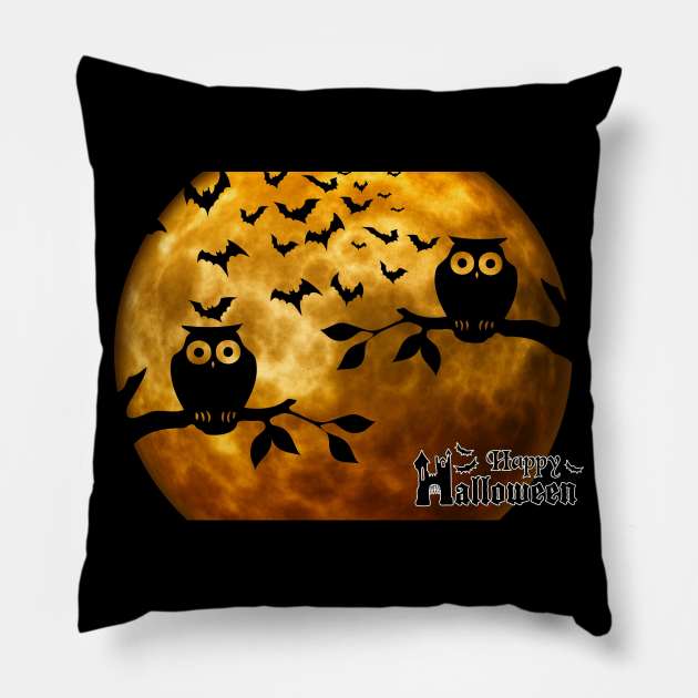 Happy Halloween Owl On Branch Pillow by holidaystore