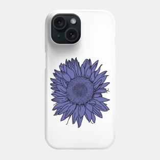 Very Peri Periwinkle Blue Sunflower Floral Drawing Phone Case