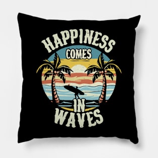 Happiness Comes In Waves, Retro Surfing Pillow