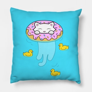 Happy little cat enjoying the summertime in the swimming pool Pillow