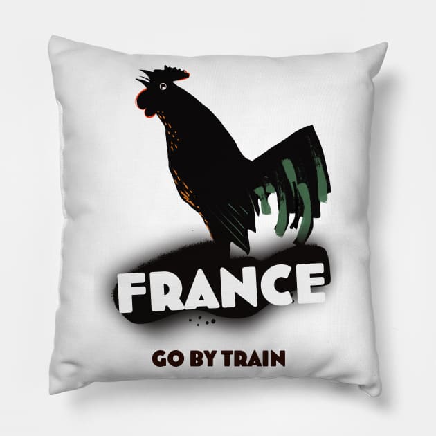 France cockerel "Go By Train" Pillow by nickemporium1