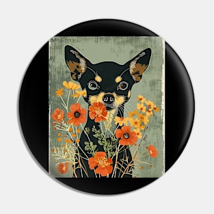 Chihuahua Flowers Photo Art Design For Dog Onwer Pin