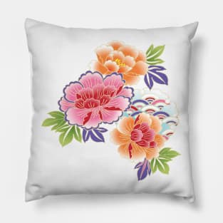 Vintage Japanese Peony Chrysanthemum Floral Kimono Pillow