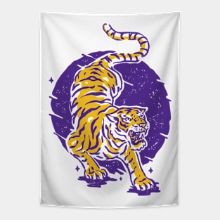 Vintage Japanese Tiger Illustration // Purple and Gold Tiger Tapestry