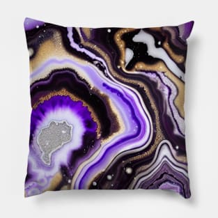 Geode Like Marble Design - Purple, White, Black and Gold Pillow