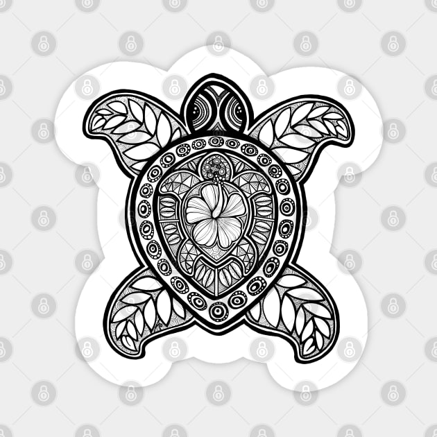 Pasifika Turtle - black & white Magnet by AprilAppleArt