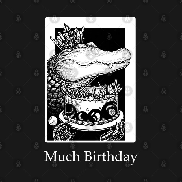 Alligator & Crystal Cake - Much Birthday - White Outlined Version by Nat Ewert Art