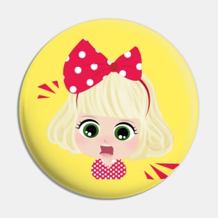 Cute Little Girl With Red Bow Pin