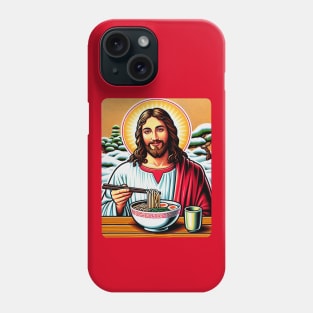 Jesus Christ Eating Ramen Drinking Matcha Japanese Garden White Christmas Phone Case