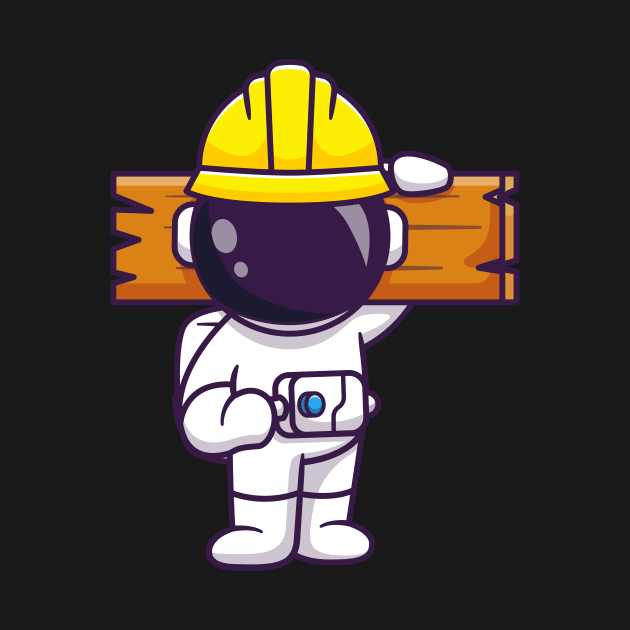 Cute Astronaut Handyman Holding Wood Cartoon by Catalyst Labs