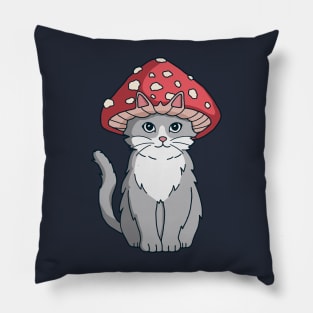 Cute Cat With Mushroom Hat Cottagecore Aesthetic Cat Kawaii Pillow