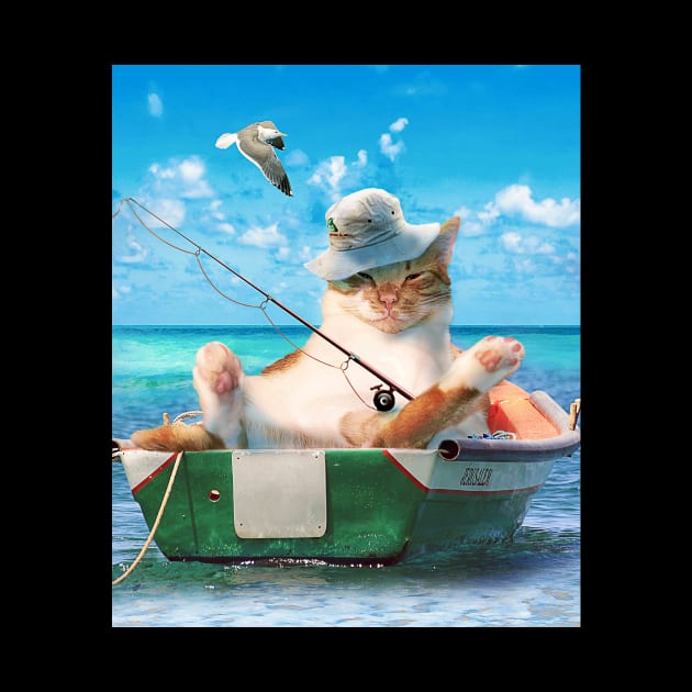 Cute Cat Fishing On Ocean Boat by Random Galaxy