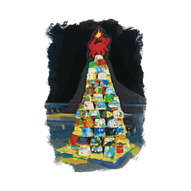 Crab Basket Christmas Tree with Lights in Watercolor by Swartwout