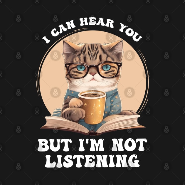 Funny Cat I Can Hear You But I'm Listening, Cat And Coffee by trendst