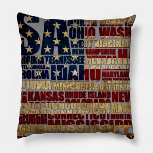 USA and its states in Stars and Stripes Pillow