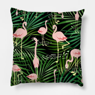 Flamingos tropical leaves pattern Pillow