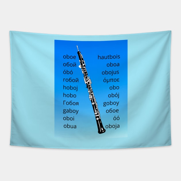 Oboe in many Languages blue Tapestry by Ric1926