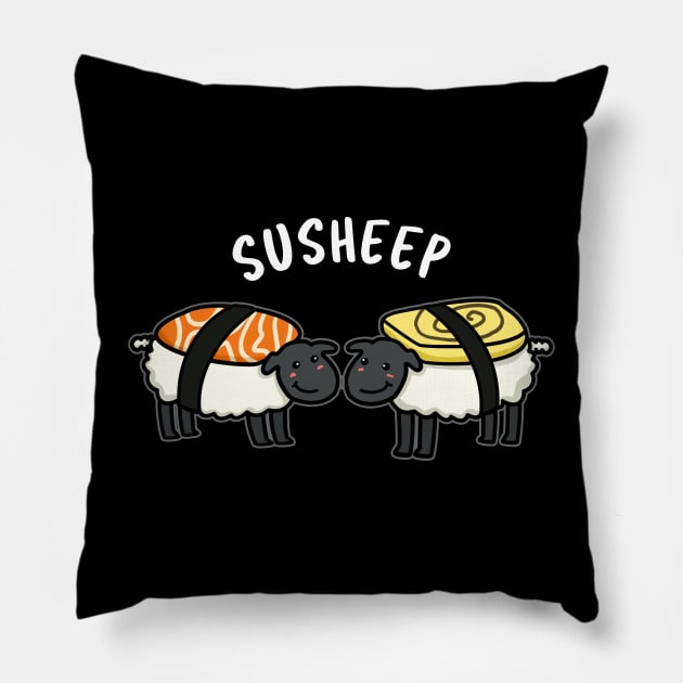 Susheep Cute Sushi Sheep Pun Pillow by punnybone