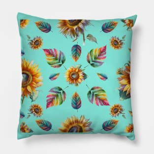 Bright Sunflowers, Floral Pattern Sunflower Drawing Pillow