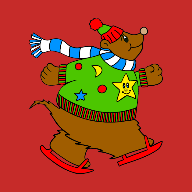 ICE Skater Brown Bear Lover Merry Christmas Sweater by SartorisArt1