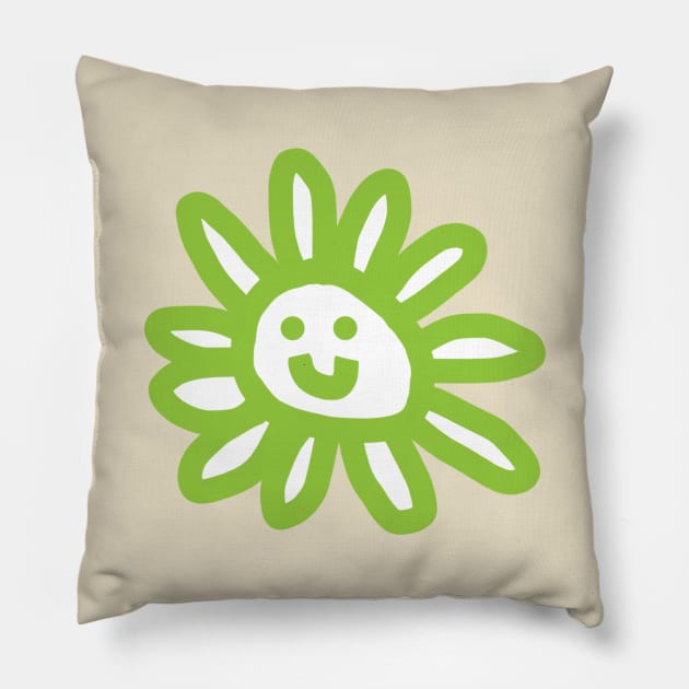 Green Daisy Flower Smiley Face Graphic Pillow by ellenhenryart