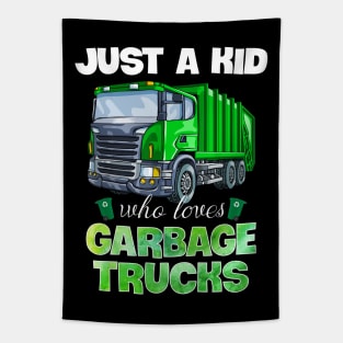 Just A Kid Who Loves Garbage Trucks Funny Gift For Boys Tapestry