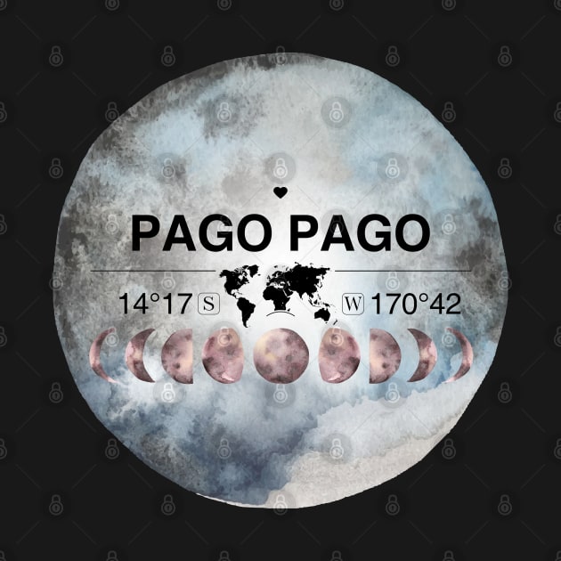 Pago Pago, American Samoa, United States of America, USA, Watercolor Design with Latitude & Longitude Map Coordinates by MapYourWorld