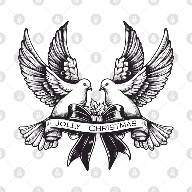 Couple of doves-  Jolly Christmas banner by PrintSoulDesigns