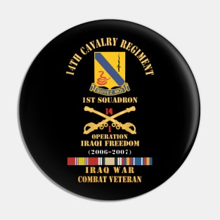 Army - 14th Cavalry Regiment w Cav Br - 1st Squadron - OIF - 2006–2007 - Red Txt Cbt Vet w IRAQ SVC X 300 Pin