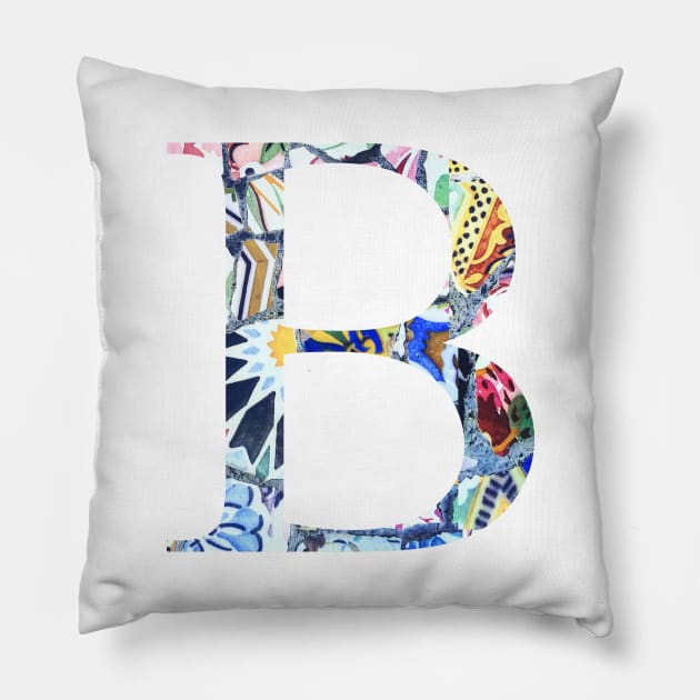 Barcelona Gaudi Mosaic Letter B Beta Sorority Letter Pillow by aterkaderk