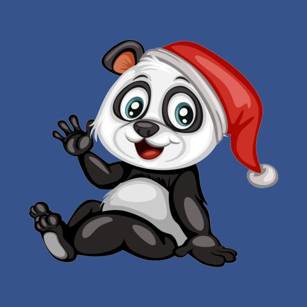 Happy Panda with a Red Christmas Hat. Cute Cartoon Panda . Happy Animals Set by amramna