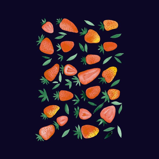 Watercolors strawberries - orange on dark background by wackapacka