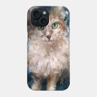 A Grungy Painting of a White and Brown Cat Phone Case