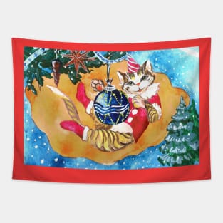 Kitty plays with the christmas ball Tapestry