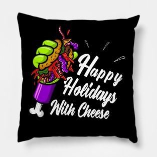 Happy Holidays with Cheese - Lover Gift Christmas Cheeseburger Pillow