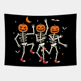 Dancing Skeleton Pumpkin Retro Halloween Spooky Pumpkin Face Tapestry