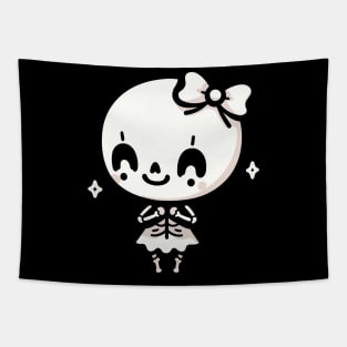 Cute Happy Skeleton Girl with a Bow | Halloween Design in Kawaii Style Tapestry