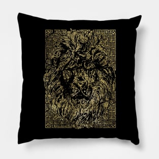 Vintage gold Lion Head on tribal texture Pillow